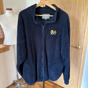 Michigan Football Sherpa Apparel Navy Blue Zip Up Teddy Terry Cloth Jacket XL C1